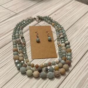 Elegant Amazonite Multi-Color Beaded Necklace and Earring Set